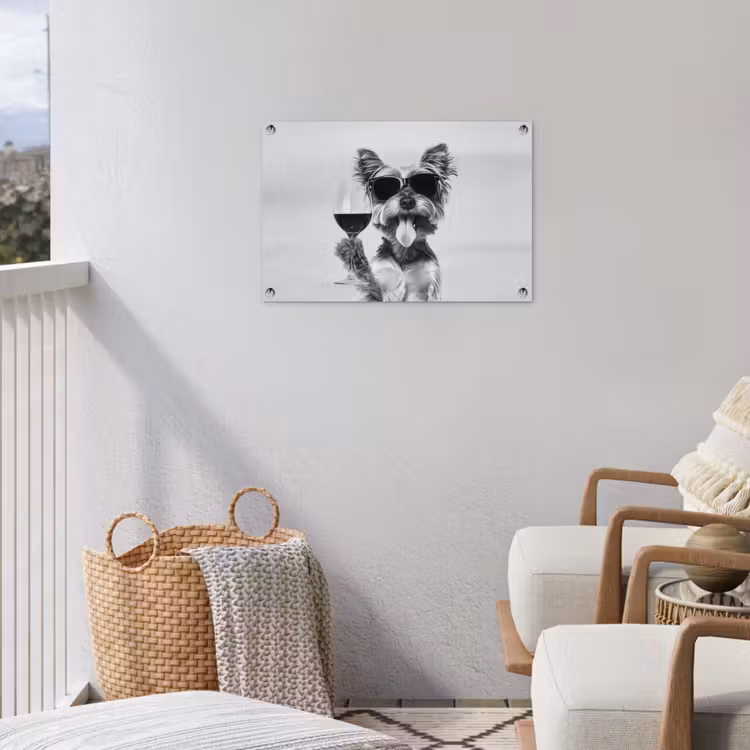 Hondje - Wijnglas - Zonnebril - Enthousiast tuinposter los doek klein -sfeer8