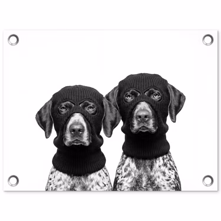 Honden - Bivakmuts - Zwart - wit tuinposter los doek klein -3d