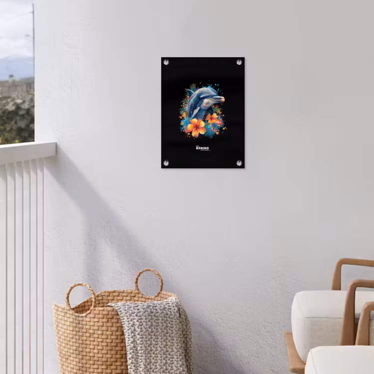 Dolfijn te midden van graffiti bloemen tuinposter los doek klein -sfeer8