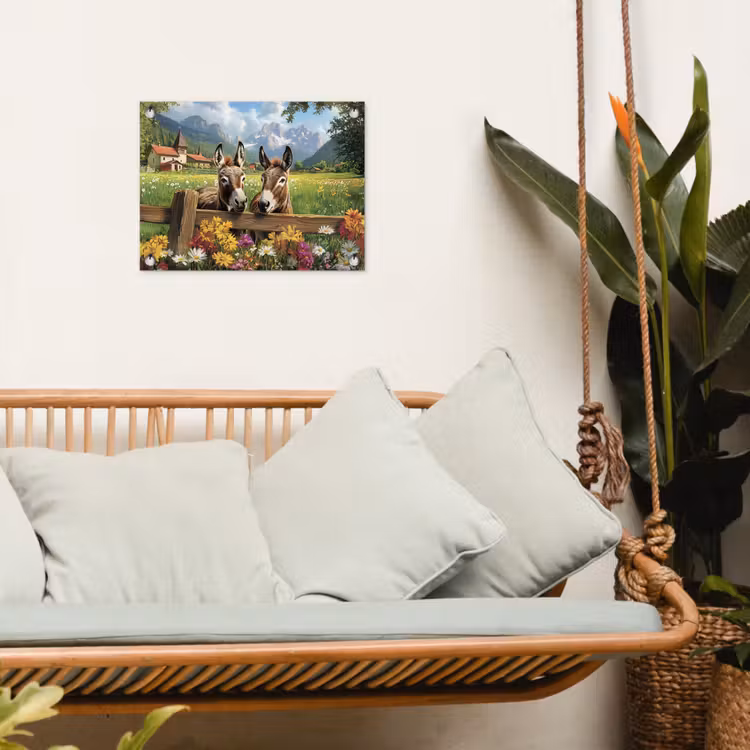 Ezels - Bloemen - Zomers tuinposter los doek klein -sfeer7