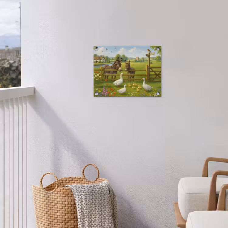 Ezels - Ganzen - Kleurrijk tuinposter los doek klein -sfeer8