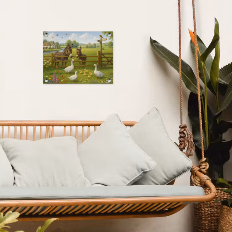 Ezels - Ganzen - Kleurrijk tuinposter los doek klein -sfeer7