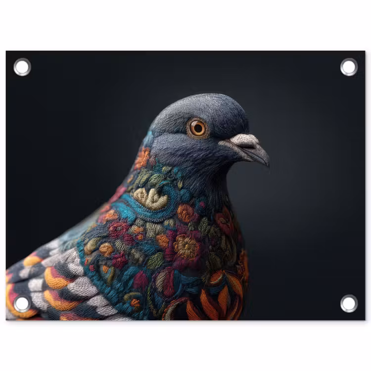 Duif - Bloemen - Zwart tuinposter los doek klein -3d