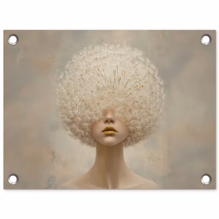 Dromerig - Beige - Paardenbloemzaadjes tuinposter los doek klein -3d