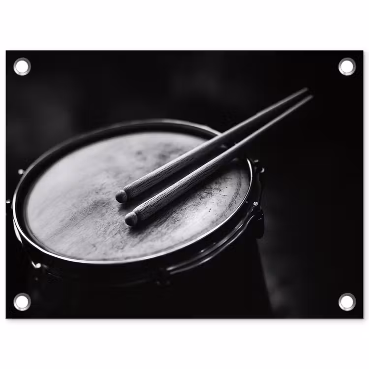 Trommel - Close-up - Drumstokken - Zwart tuinposter los doek klein -3d