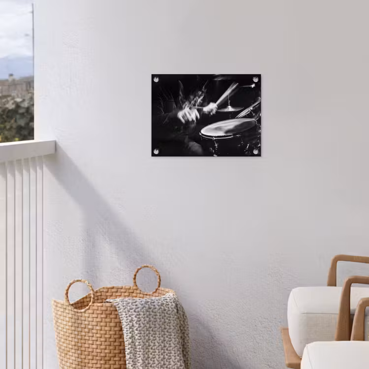 Drummer - Zwart - Drumstel tuinposter los doek klein -sfeer8