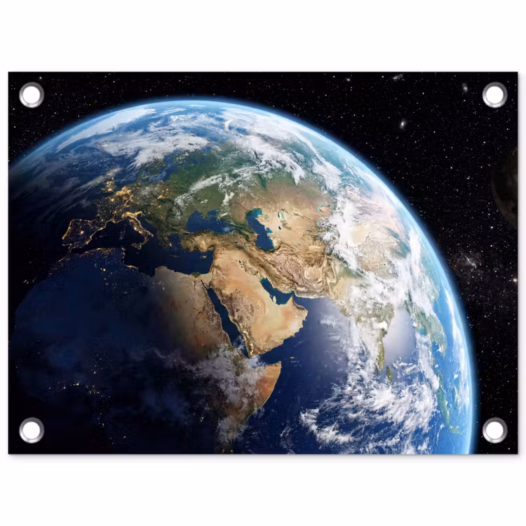 Aarde - Ruimte - Blauw - Groen tuinposter los doek klein -3d