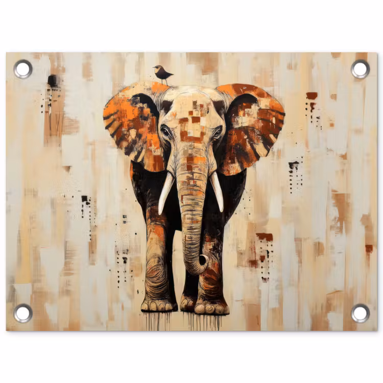 Olifant - Slurf - Mozaïek - Abstract tuinposter los doek klein -3d