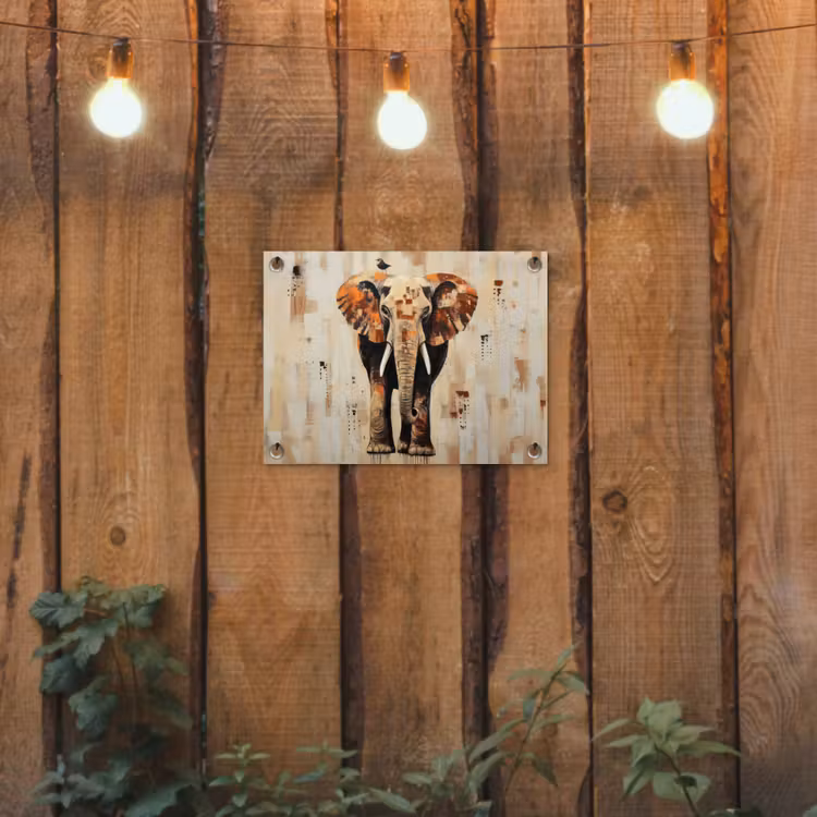 Olifant - Slurf - Mozaïek - Abstract tuinposter los doek klein -sfeer1