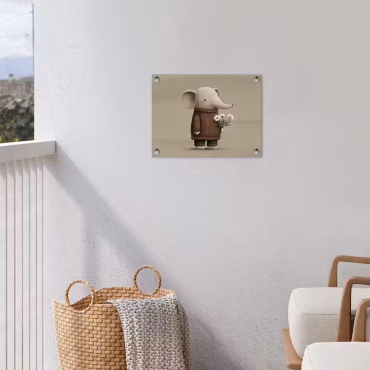 Olifant - Witte bloemen - Kindvriendelijk tuinposter los doek klein -sfeer8