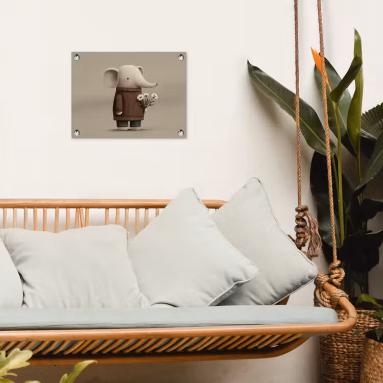 Olifant - Witte bloemen - Kindvriendelijk tuinposter los doek klein -sfeer7