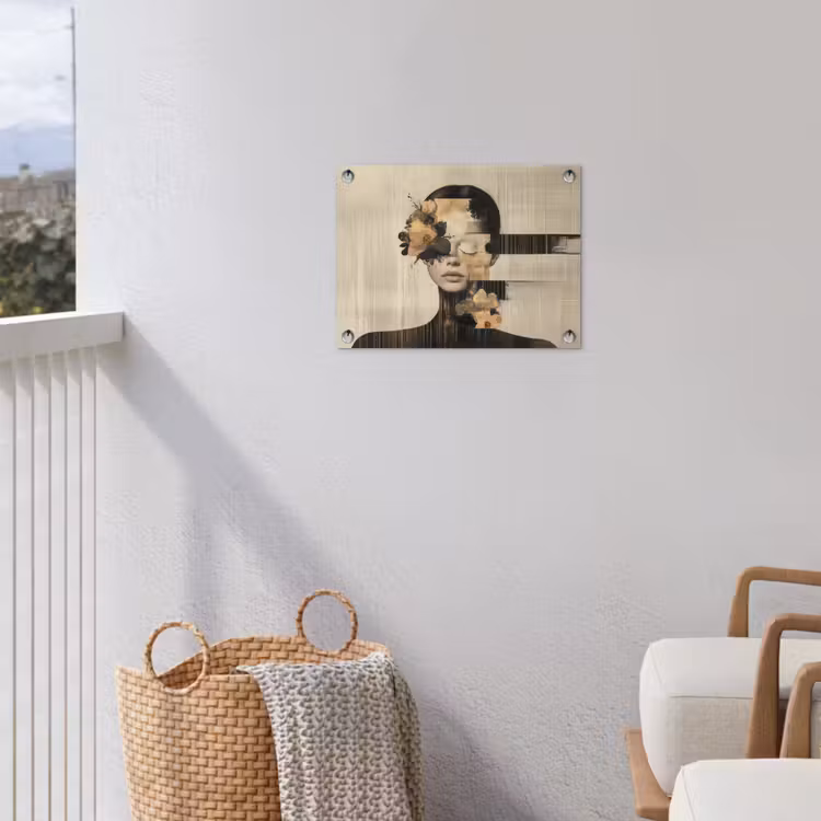 Gezicht - Bloemen - Zwart - Vrouw tuinposter los doek klein -sfeer8