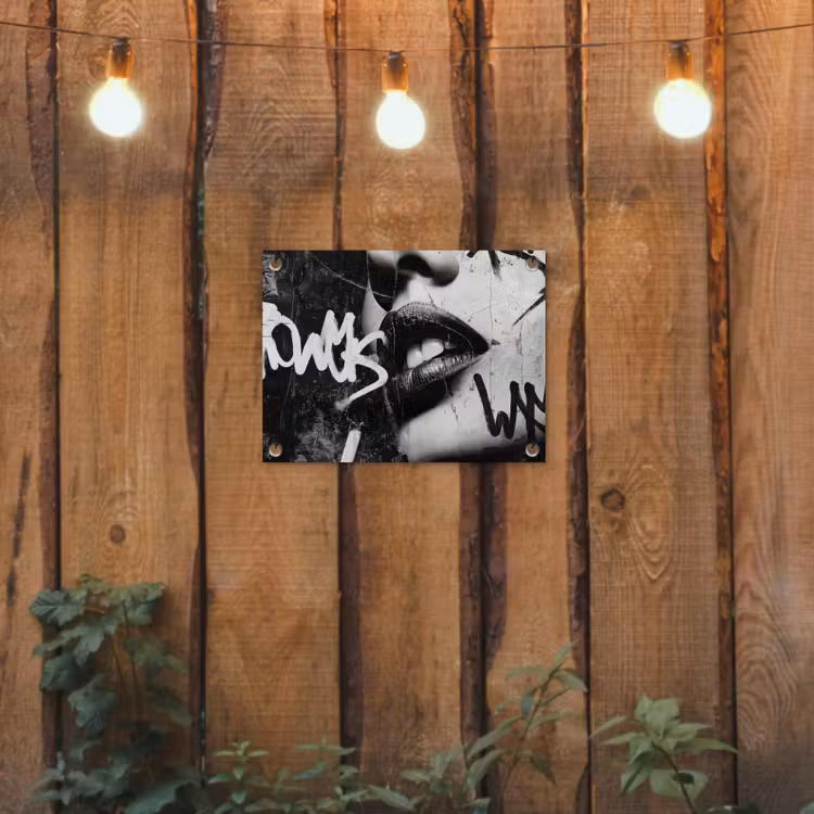 Gezicht - Mond - Graffiti - Zwart tuinposter los doek klein -sfeer1