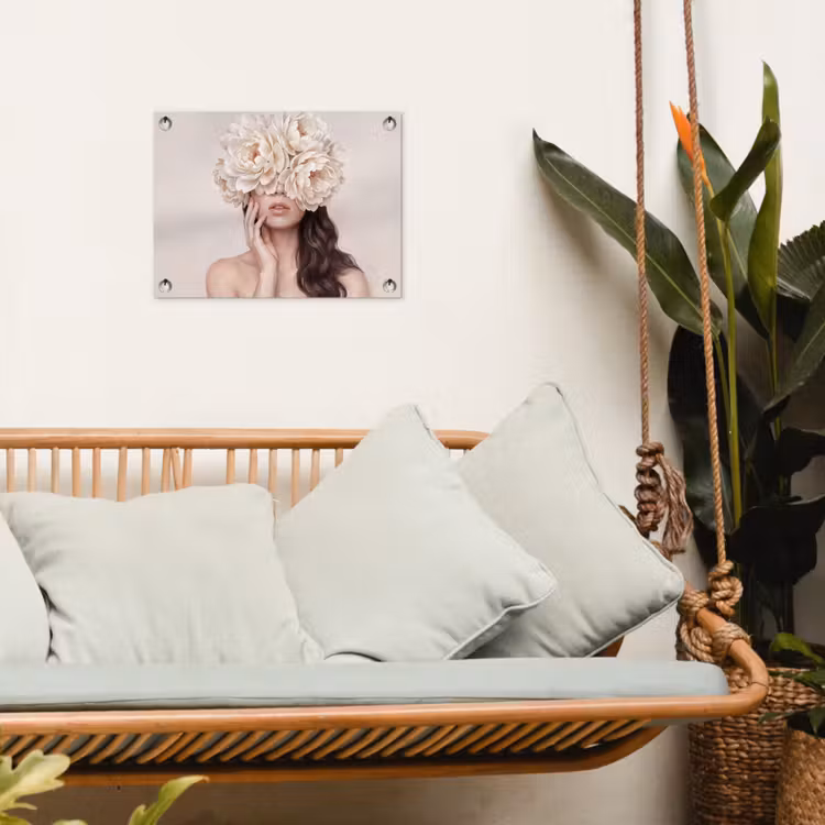 Gezicht - Pioenrozen - Crème tuinposter los doek klein -sfeer7