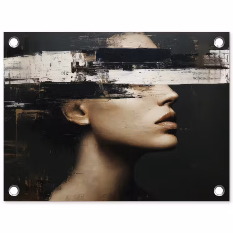 Gezicht - Vrouw - Zwart - Abstract tuinposter los doek klein -3d