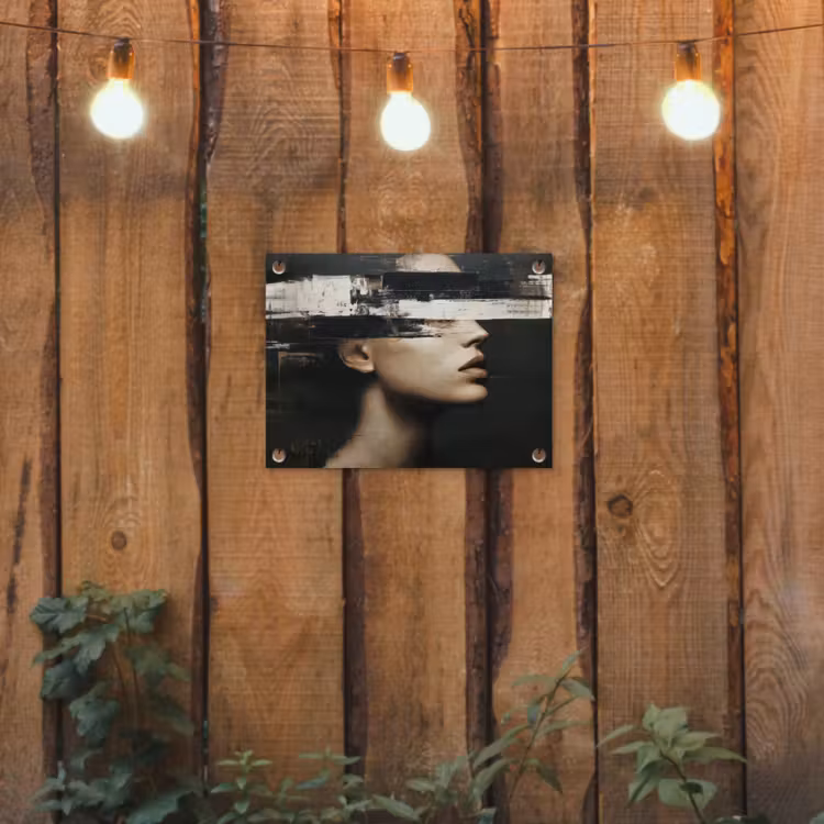 Gezicht - Vrouw - Zwart - Abstract tuinposter los doek klein -sfeer1