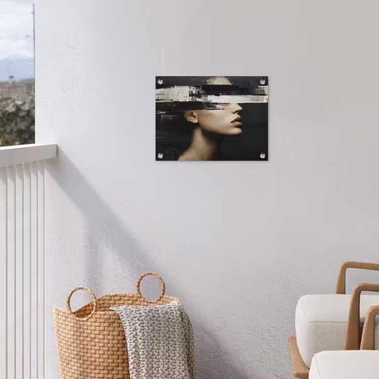 Gezicht - Vrouw - Zwart - Abstract tuinposter los doek klein -sfeer8