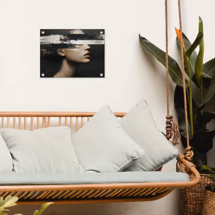 Gezicht - Vrouw - Zwart - Abstract tuinposter los doek klein -sfeer7