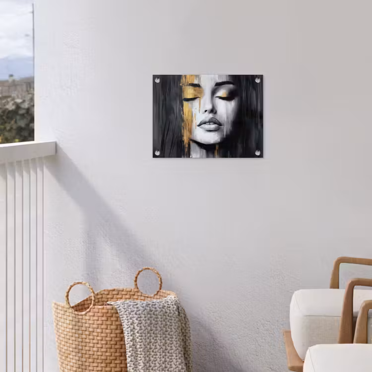 Gezicht - Vrouw - Penseelstreken - Abstract tuinposter los doek klein -sfeer8