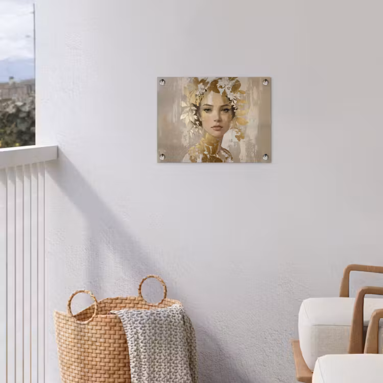 Gezicht - Vrouw - Bladeren - Goud tuinposter los doek klein -sfeer8