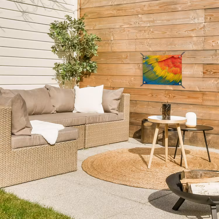 Veren - Ara - Kleurrijk tuinposter los doek klein -sfeer4
