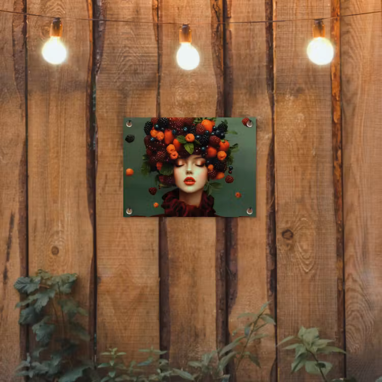 Vrouw - Aardbeien - Frambozen - Bramen - Bessen tuinposter los doek klein -sfeer1