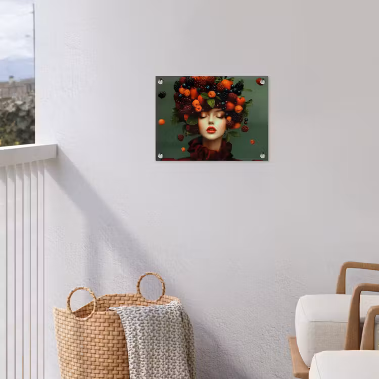 Vrouw - Aardbeien - Frambozen - Bramen - Bessen tuinposter los doek klein -sfeer8