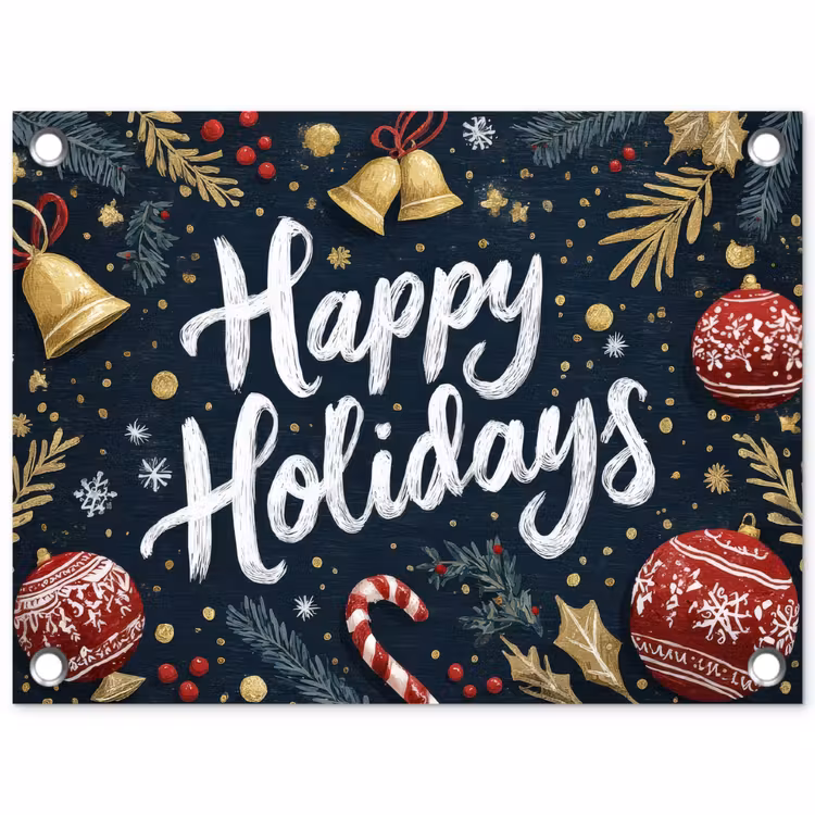 Feestelijk - Kerstgroet - Kleurrijk tuinposter los doek klein -3d