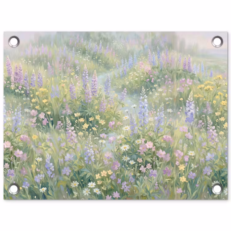 Bloemenveld - Heuvels - Kleurrijk tuinposter los doek klein -3d