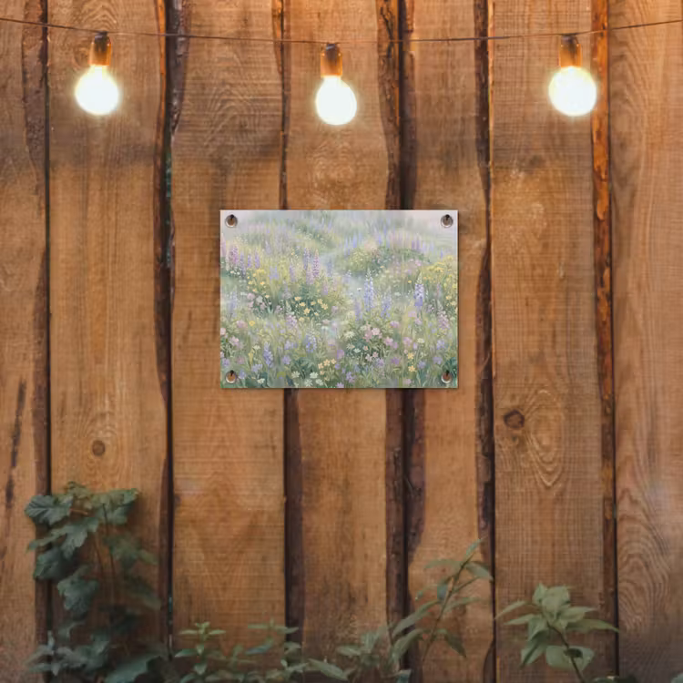 Bloemenveld - Heuvels - Kleurrijk tuinposter los doek klein -sfeer1