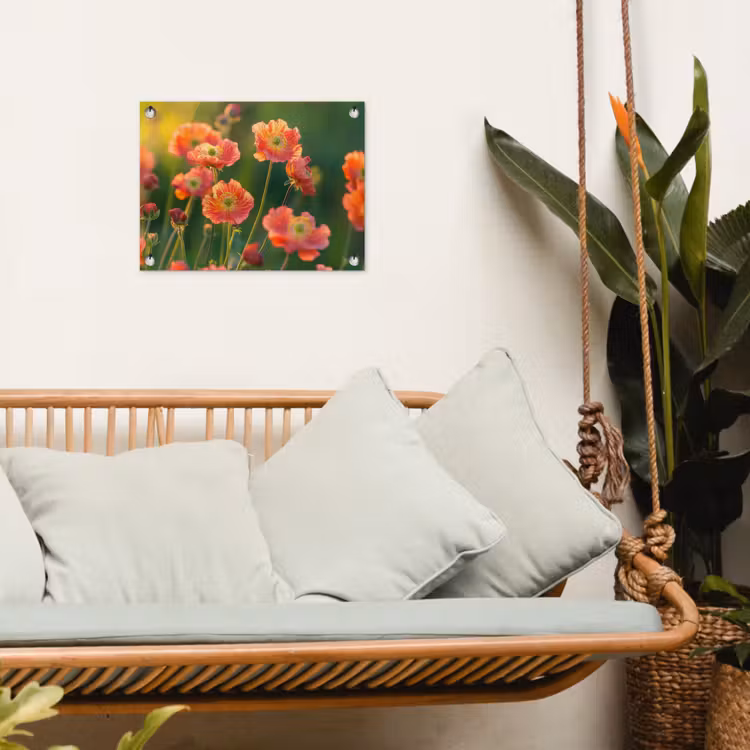 Bloemenveld - Zonnestralen - Oranje tuinposter los doek klein -sfeer7