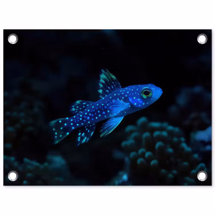 Vis - Stippen - Koraal - Blauw tuinposter los doek klein -3d