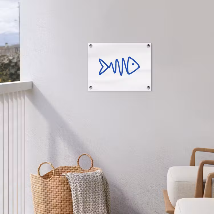 Vis - Minimalistisch - Blauw - Lijn tuinposter los doek klein -sfeer8