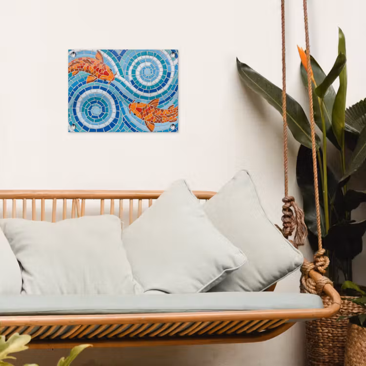 Vis - Mozaïek - Water - Decoratief - Blauw tuinposter los doek klein -sfeer7