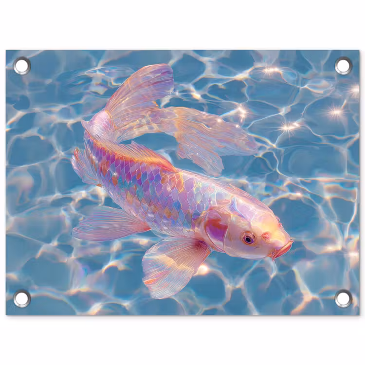 Vis - Water - Blauw - Licht tuinposter los doek klein -3d