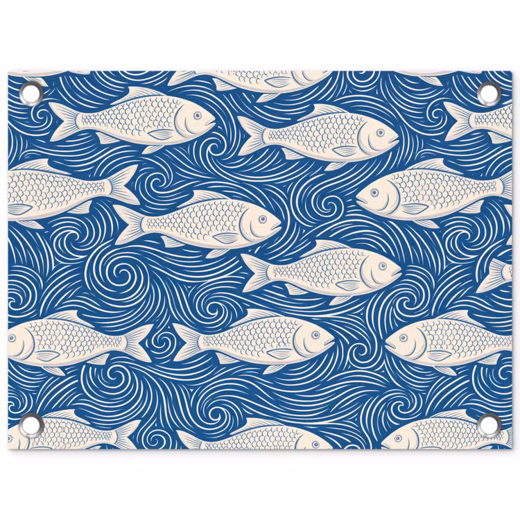 Vis - Water - Patroon - Grafisch - Blauw tuinposter los doek klein -3d