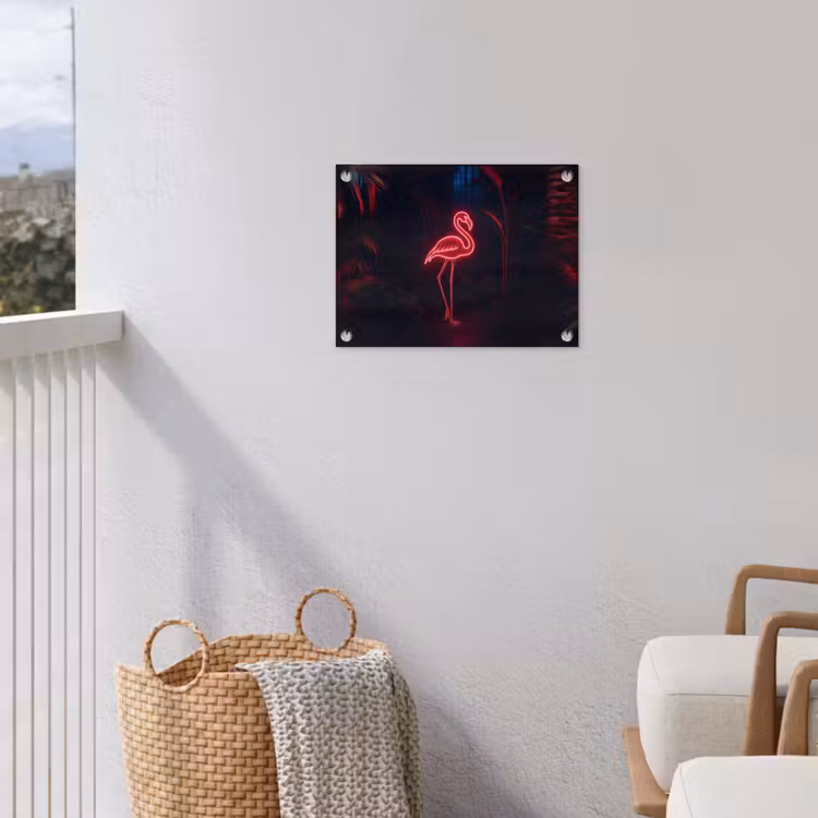 Flamingo - Roze - Neon - Licht tuinposter los doek klein -sfeer8