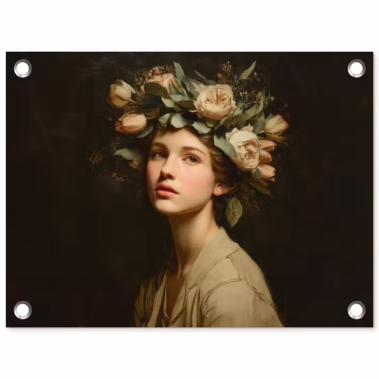 Bloemenstilte - Vrouw - Portret tuinposter los doek klein -3d