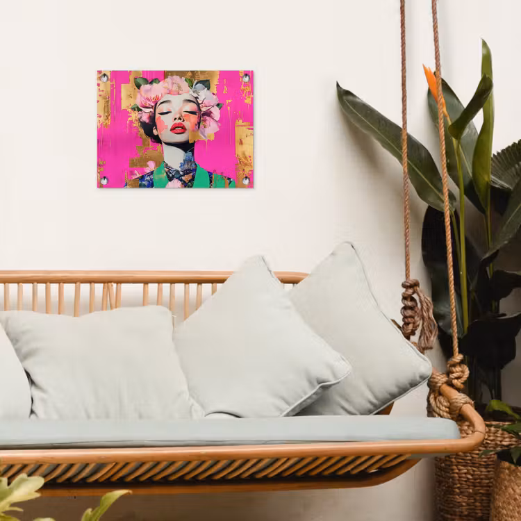 Bloemenkroon - Goud - Vrouw - Portret tuinposter los doek klein -sfeer7