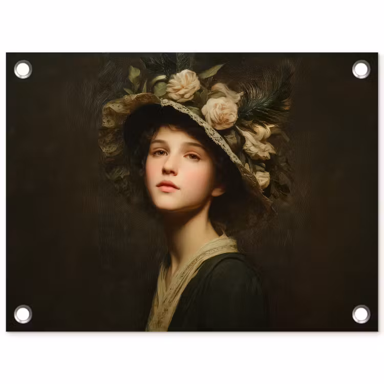 Bloemenhoed - Portret - Vrouw tuinposter los doek klein -3d
