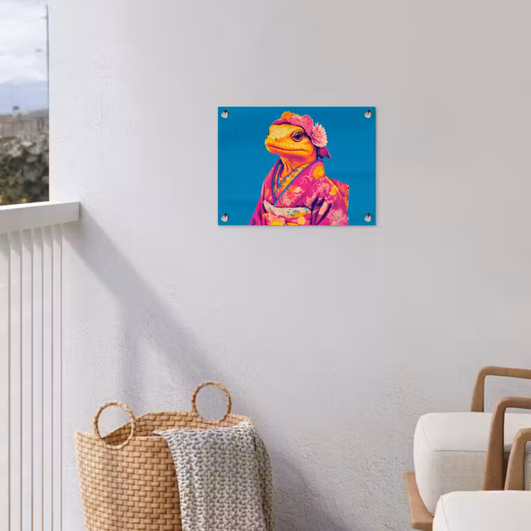 Bloemenkrans - Hagedis - Kimono - Paars tuinposter los doek klein -sfeer8