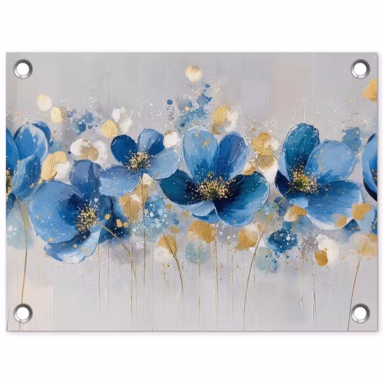 Bloemen - Blauw - Abstract tuinposter los doek klein -3d