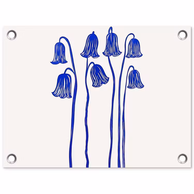 Bloemen - Blauw - Lijnen - Bloemblaadjes tuinposter los doek klein -3d