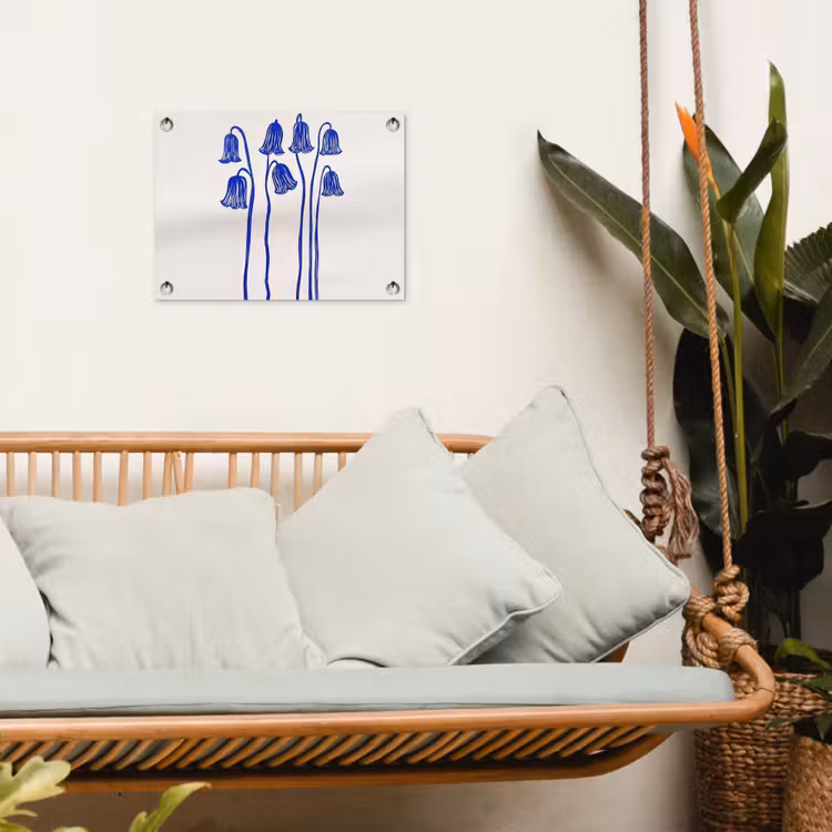 Bloemen - Blauw - Lijnen - Bloemblaadjes tuinposter los doek klein -sfeer7