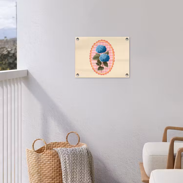 Bloemen - Blauw - Lijst - Bladeren tuinposter los doek klein -sfeer8