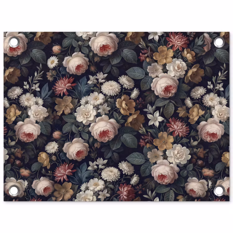 Bloemen - Boeket - Botanisch - Vintage - Donkere achtergrond tuinposter los doek klein -3d
