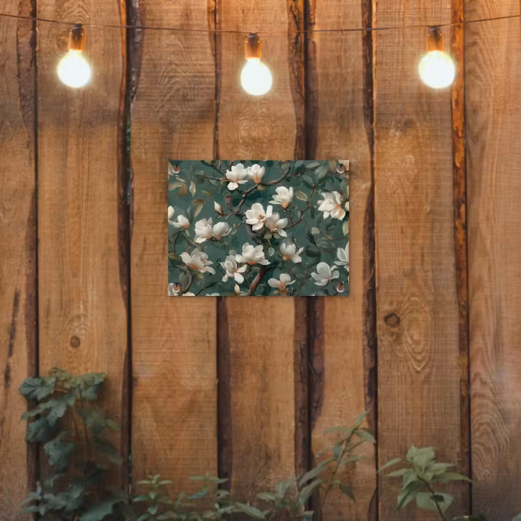 Bloemen - Takken - Wit - Klassiek tuinposter los doek klein -sfeer1