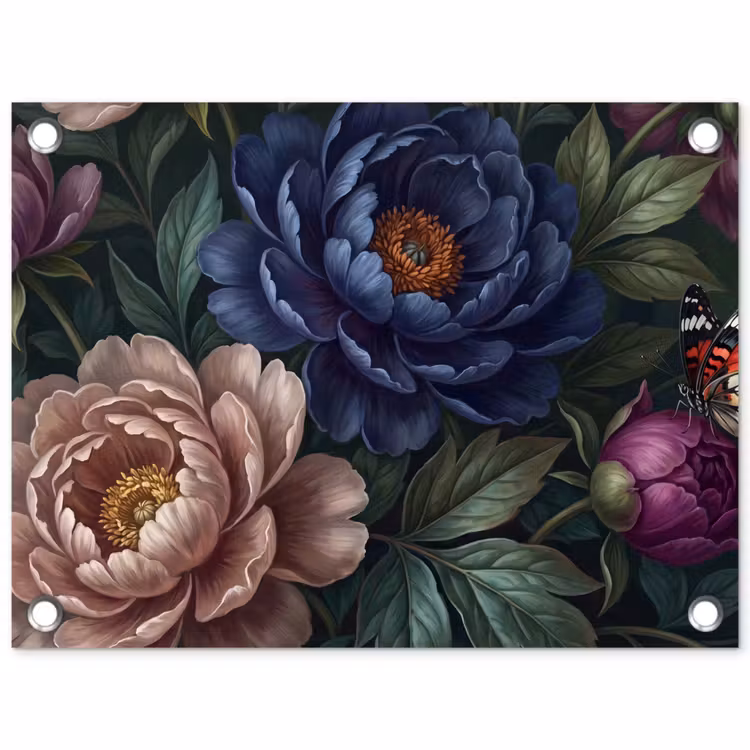 Bloemen - Vlinder - Natuur - Modern - Paars tuinposter los doek klein -3d