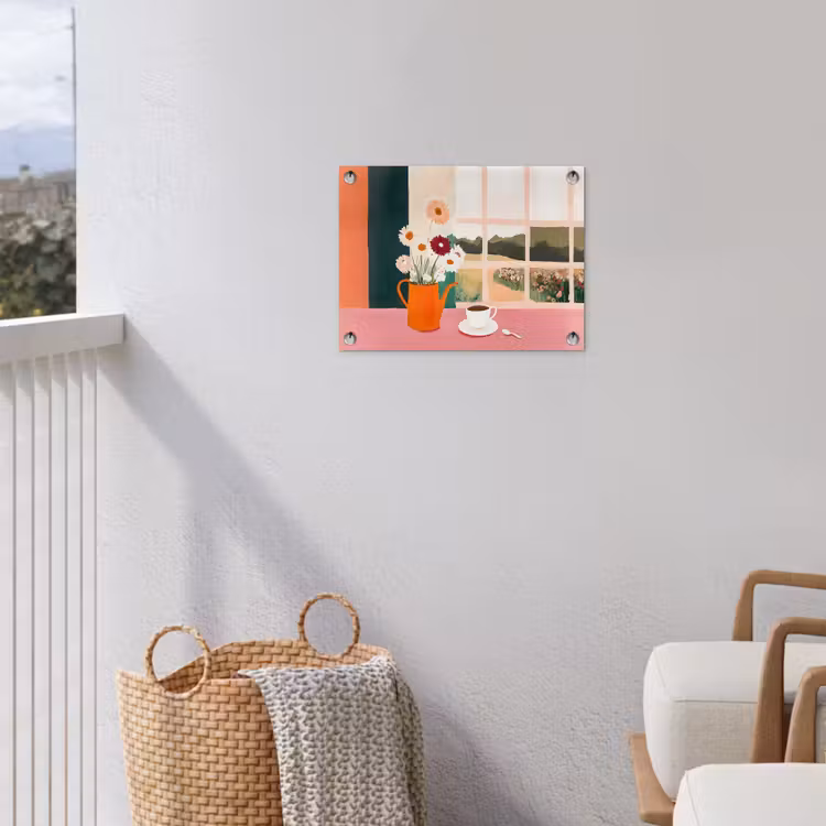 Bloemen - Koffie - Raam tuinposter los doek klein -sfeer8