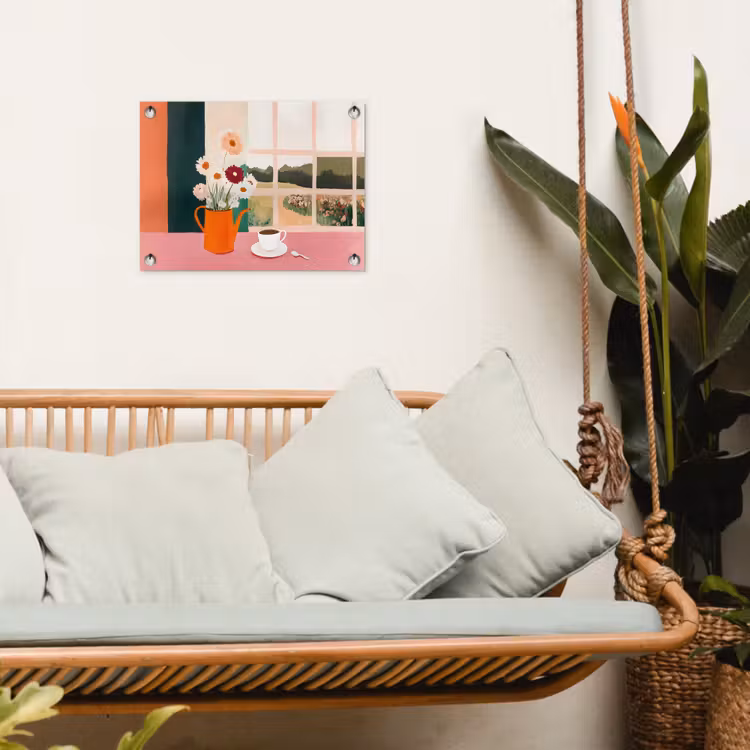 Bloemen - Koffie - Raam tuinposter los doek klein -sfeer7